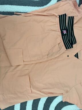 Betsey Johnson Peach Pink Scrub Top with Striped Trim